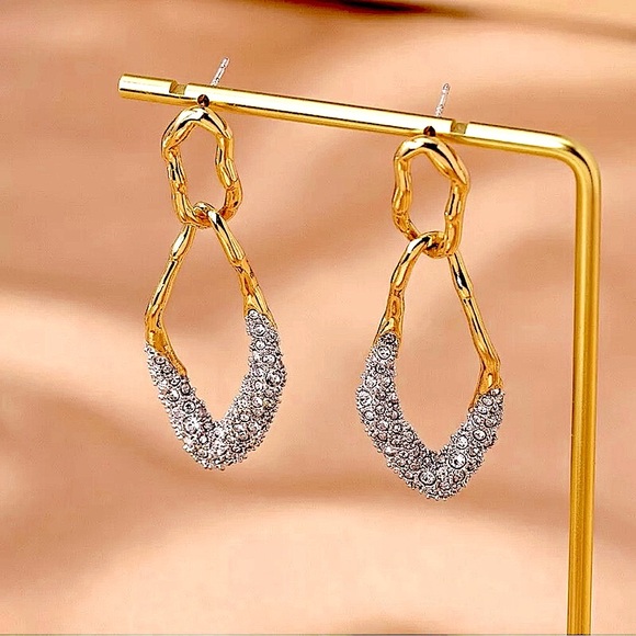 ALEXIS BITTAR Solanales Double Link Post Earrings in Gold & Crystal - LAST PAIR - Picture 9 of 11
